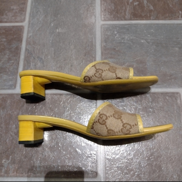 Gucci green monogram logo Gucci square toe leather canvas slides size 36 - Picture 6 of 6